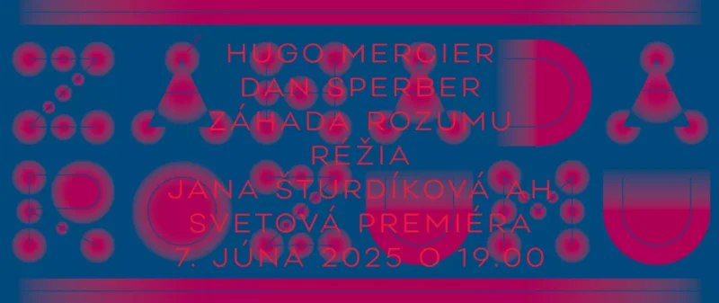 Abstraktný dizajn s ružovými geometrickými tvarmi vrátane kruhov a trojuholníkov na modrom pozadí. Ružový prekryvný text oznamuje svetovú premiéru 7. júna 2025 o 19:00.