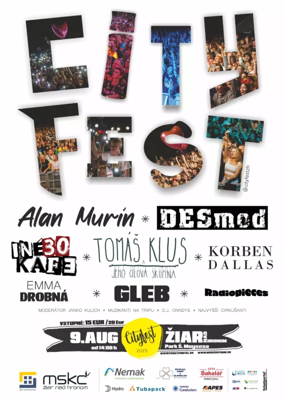 Dav na festivale so žiarivými svetlami, s podrobnosťami o podujatí City Festu 2025 v Žiari nad Hronom.