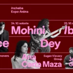 Na bordovom koncertnom plagáte je zoznam Caravan Palace, Mohini Dey, Ibrahim Maalouf, Ana Carla Maza a ďalší účinkujúci, s fotografiami hudobníkov a dátumami v Incheba Expo Aréne.