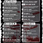 Čierno-červeno-biely grunge plagát so zoznamom kultúrnych podujatí v Chýši od septembra do decembra 2026 s dátumami, logom miesta konania a QR kódom.