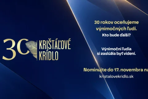 Grafika k 30. výročiu ocenenia Krištáľové krídlo v tmavomodrej a zlatej farbe, ktorá vzdáva hold výnimočným osobnostiam; nominácie sú otvorené do 17. novembra.